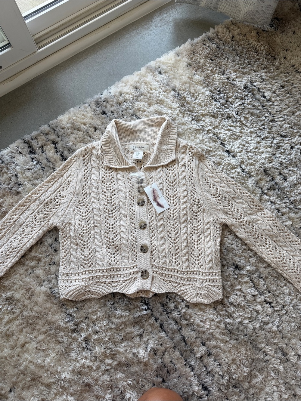 Soft Cream Knit Button-Up Women's Sweater - Picture 4 of 4